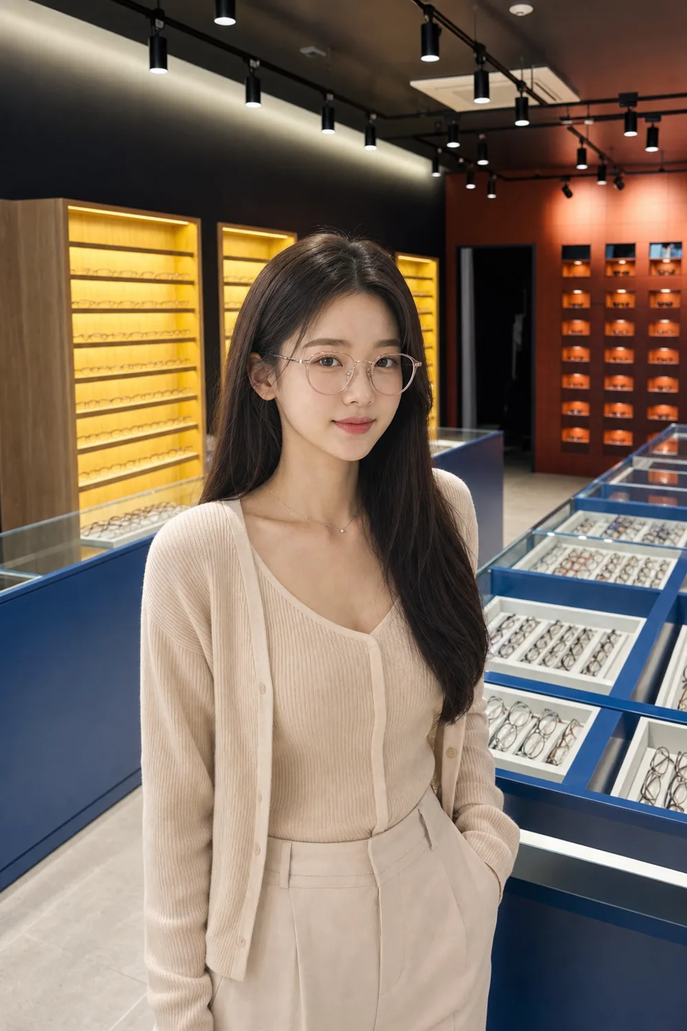아세테이트 안경을 착용한 모습.
